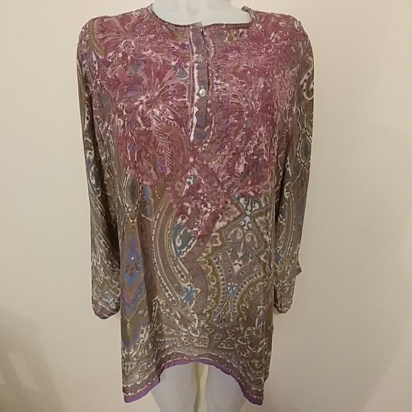 CATALOG CLASSIC Tops - Silky colorful embroidered silk blouse*